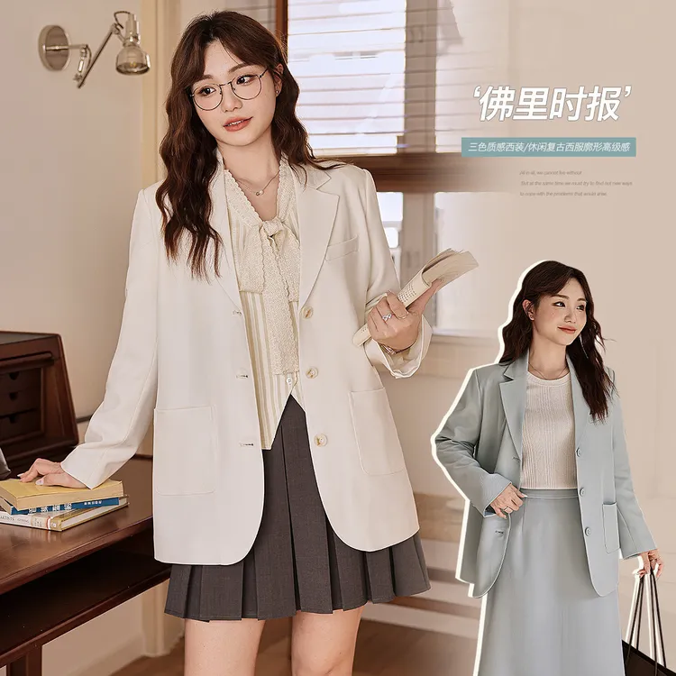 韩版气质廓形高级感西装女胖mm春季大码宽松休闲百搭外套65213