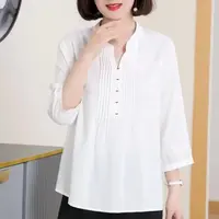 Ⅴ YL 黑白压褶串珠小衫686时尚气质休闲纯色上衣显瘦打底春夏衬衫