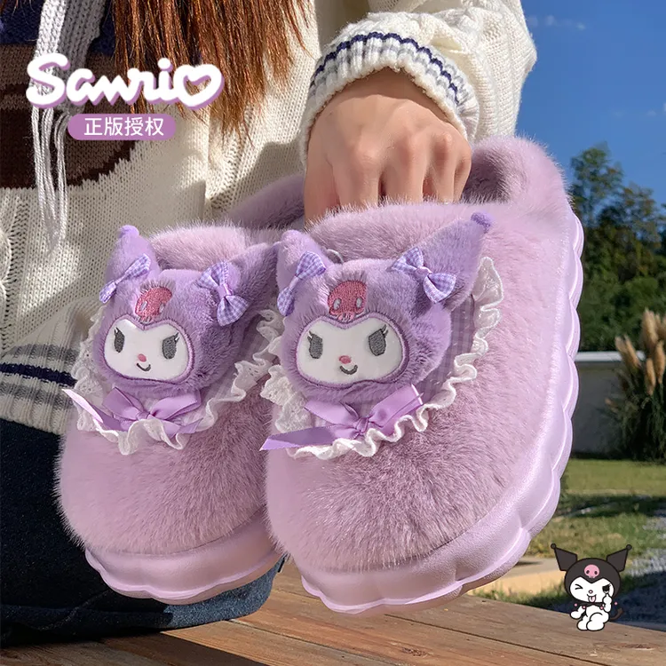 库洛米棉拖鞋女2025新款三丽鸥正版授权卡通可爱学生保暖毛绒棉拖