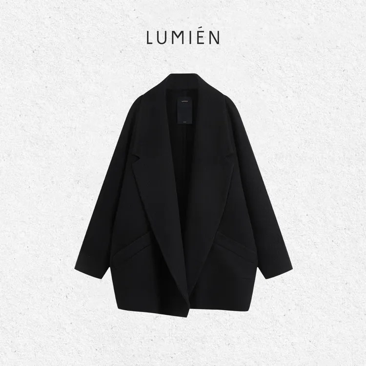 【LUMIEN 新品】黑色羊绒羊毛保暖毛呢大衣LX5JDD211