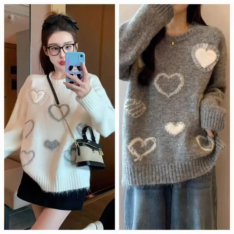 圆领慵懒风宽松冬季针织毛针织衫洋气毛衣大码套头