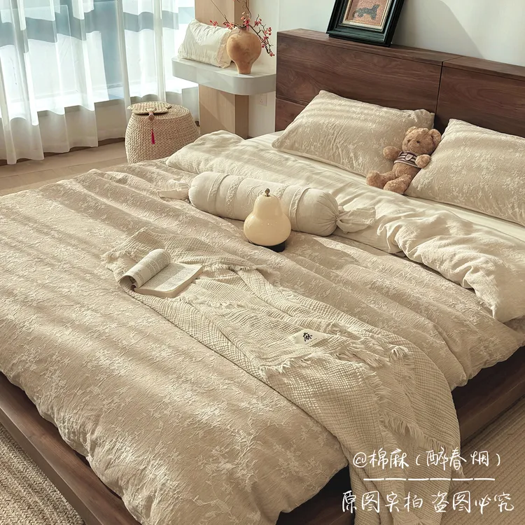 秋冬 棉麻四件套 A类色织三层立体提花四件套 床上用品柔软亲肤