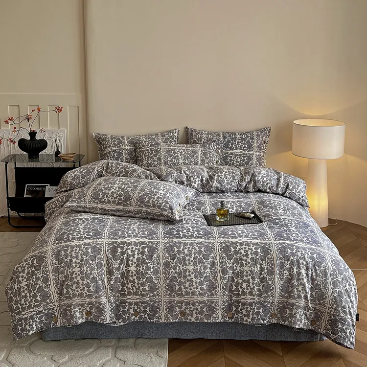 奢华床品套件新款亚麻原麻复古风四件套被罩柔软透气裸睡四件套mu