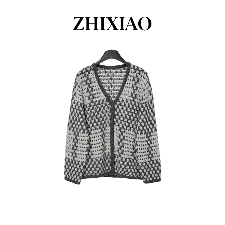 【ZHIXIAO】秋冬新款：镂空针织毛衣开衫TR1115