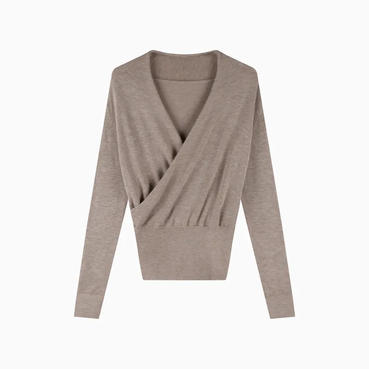时尚老钱交叉V领羊毛针织衫气质百搭收口显瘦上衣