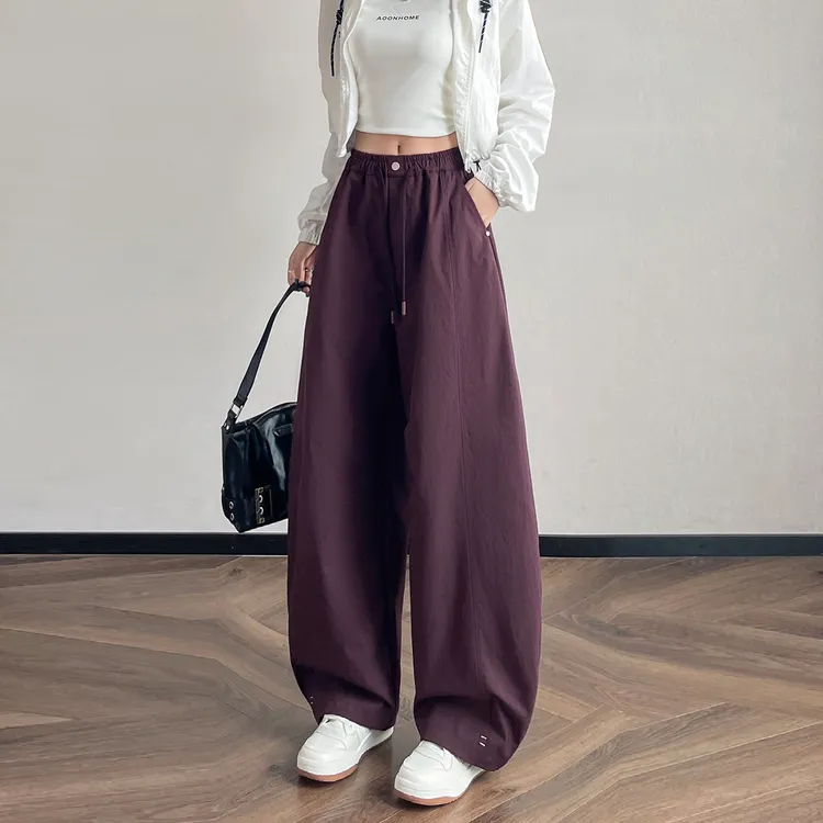 2025年秋季弯刀裤女显瘦显高休闲裤百搭弹力松紧腰直筒垂感阔腿裤