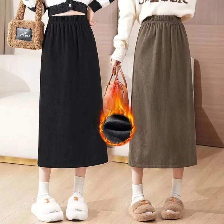 加绒加厚包臀半身裙韩版松腰高腰欧棉绒秋冬流行时尚潮牌女装
