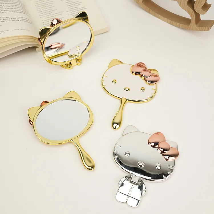立体折叠手持化妆镜可爱卡通猫咪化妆镜女梳妆镜随身镜便携补妆镜