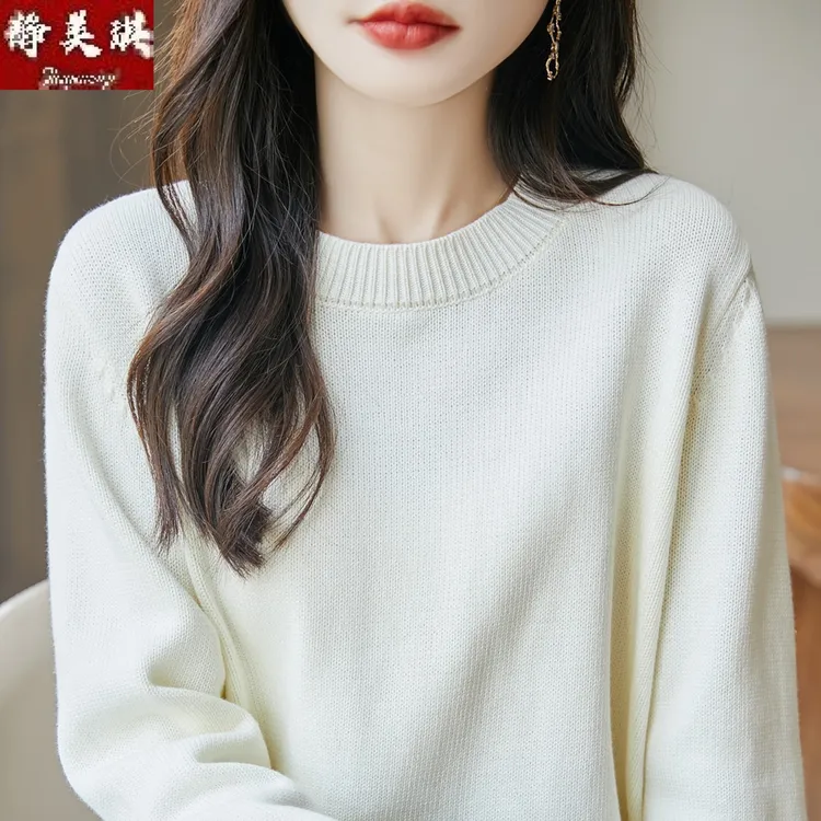 不起球100%纯棉毛衣女秋冬内搭打底衫2025年新款圆领宽松针织衫