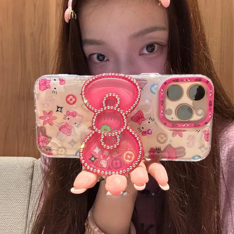 满钻蝴蝶结摇摇乐折叠支架适用苹果16promax手机壳15保护套少女