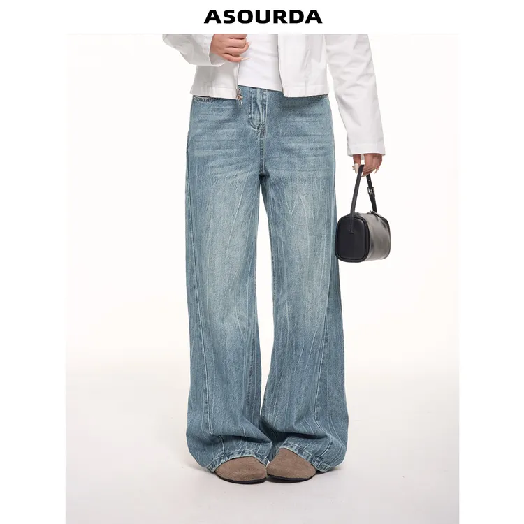 一口苏达雪花裤 韩系ins慵懒小众炸街高级感女装梨形显瘦牛仔裤子
