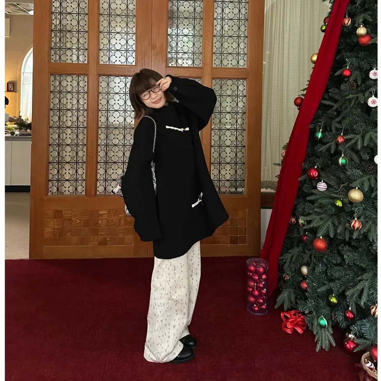 Our2【生日牛角扣大衣】秋冬设计师休闲气质感羊毛大衣【X6052】