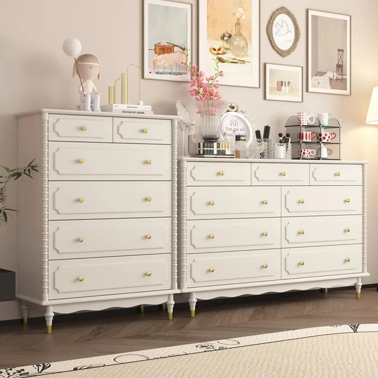 瀚缘法式复古实木斗柜梳妆台卧室储物柜简约现代床尾收纳柜抽屉式