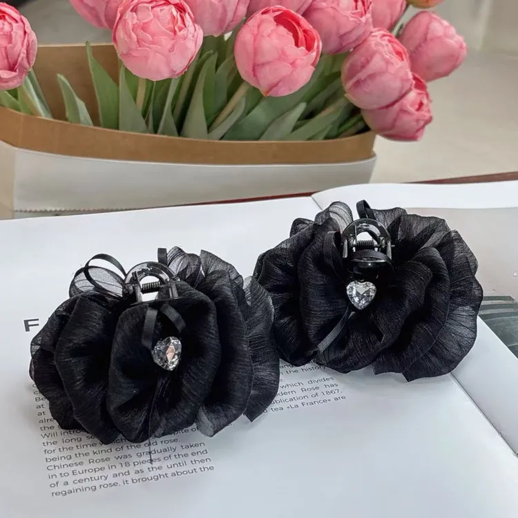 网纱爱心蝴蝶结抓夹简约7CM气质百搭发夹