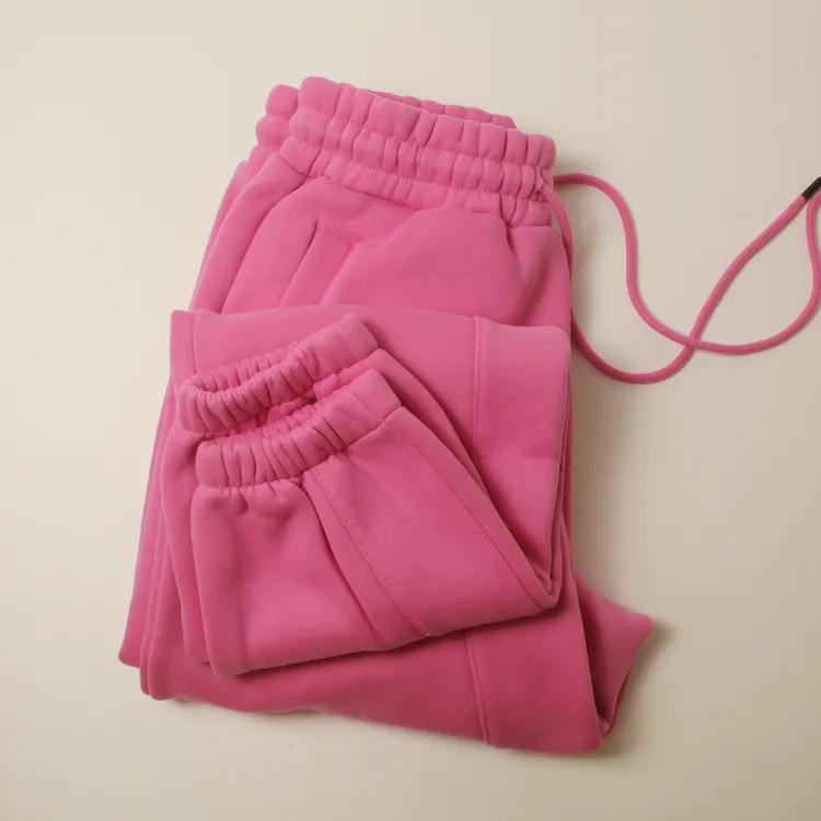 350G加绒加厚玫粉色束脚卫裤女高腰松紧腰秋冬保暖慵懒显瘦运动裤