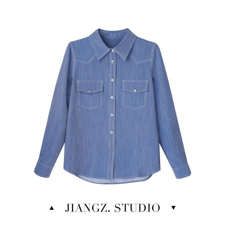 panii【一南】春夏新款洋气时尚百搭莱赛尔天丝仿牛仔设计长袖衬衫