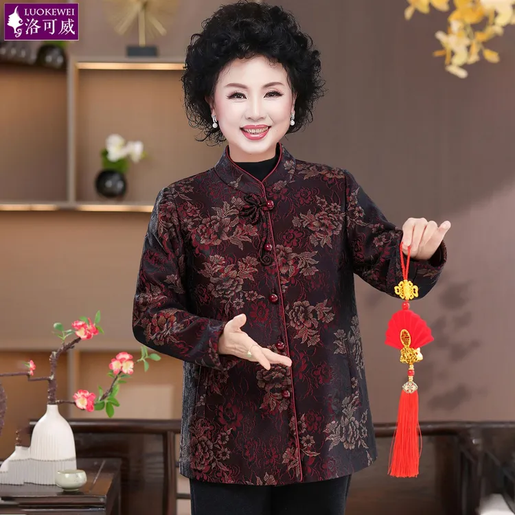 新中式妈妈春秋外套洋气奶奶衣服中老年人女秋装国风衬衫夹克新款