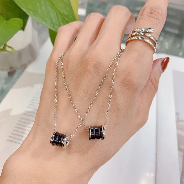 坠链均925银 纯银18寸黑陶瓷转Y珠项链