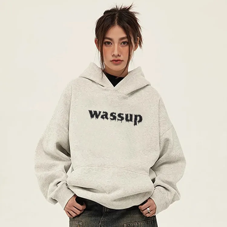 WASSUP HEODS国潮秋冬加绒连帽卫衣男女装美式高街设计感帽衫外套