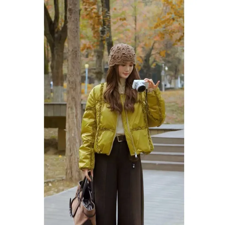 【花穗庄园】冬季新款百搭时尚休闲风圆领拉链羽绒服YR1159