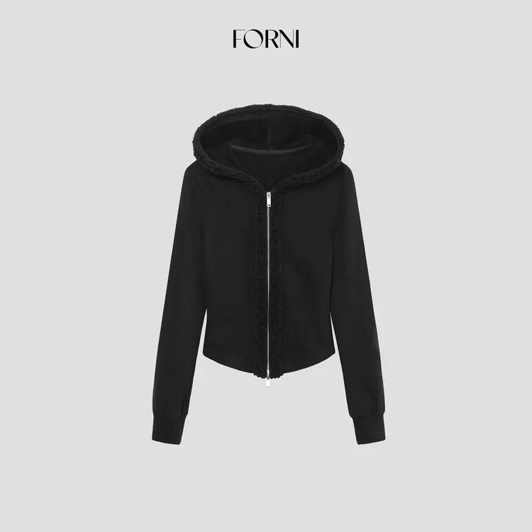 FORNI 小恶魔 连帽拉链短外套修身显瘦百搭上衣