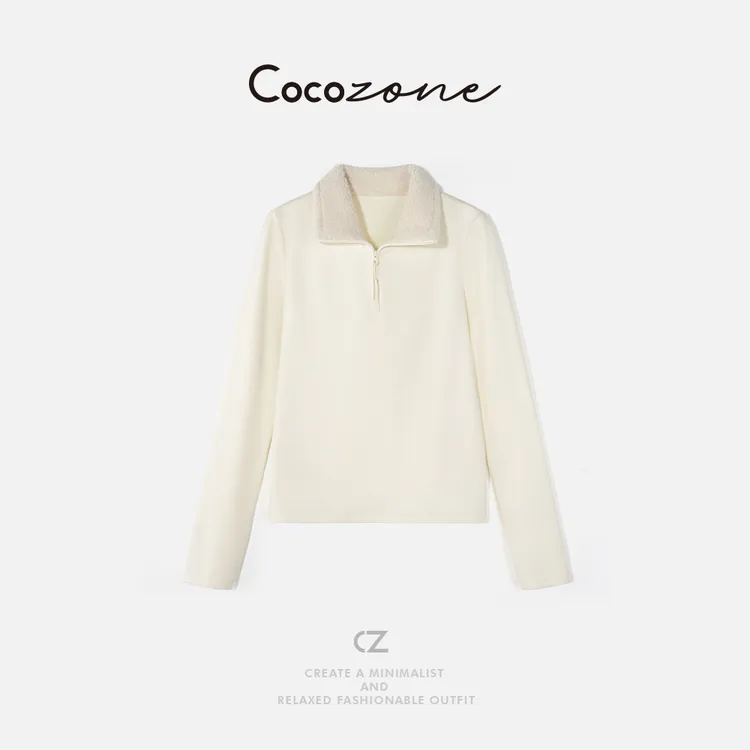 COCO ZONE 刘 一一 “炙热”绵羊毛混纺翻领舒适长袖T恤 CD1A1664