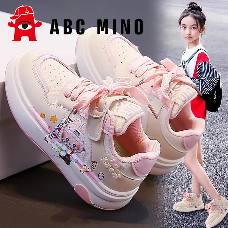 ABC MINO女童鞋板鞋秋季儿童软底防滑小白运动鞋女孩拉布布小学生