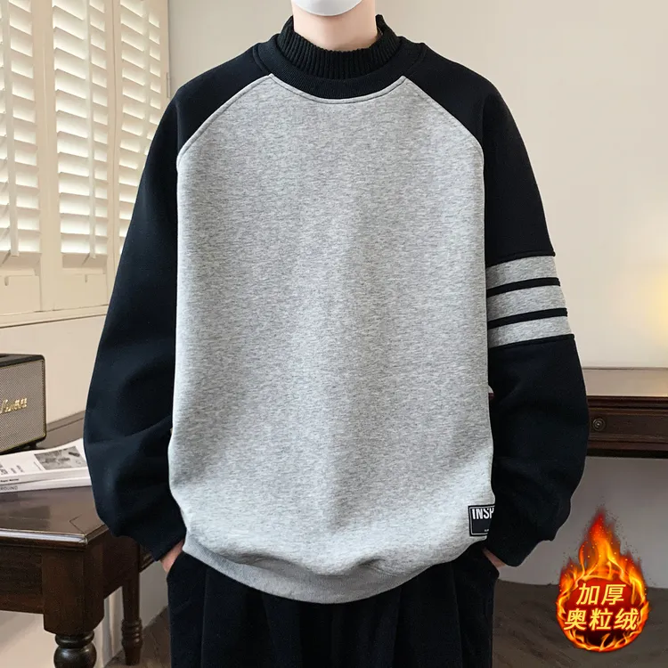 秋冬款青少年初高中学生大童男孩长袖T恤打底衫加绒加厚高领卫衣