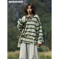 madgood宽松休闲镂空针织撞色拼接条纹毛衣MDGDMY251029