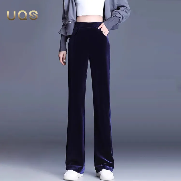 UQS秋季穿搭cleanfit杀回来了金丝绒休闲喇叭裤女士ins贵系微喇裤