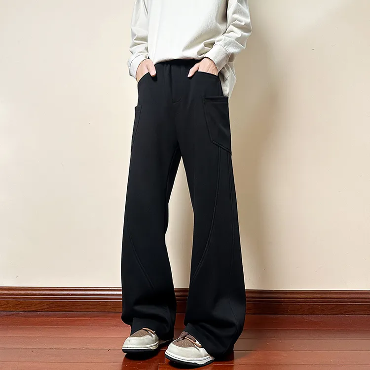 25春秋季立体剪裁弯刀版型秋冬卫裤黑色阔腿裤子大码宽松休闲长裤