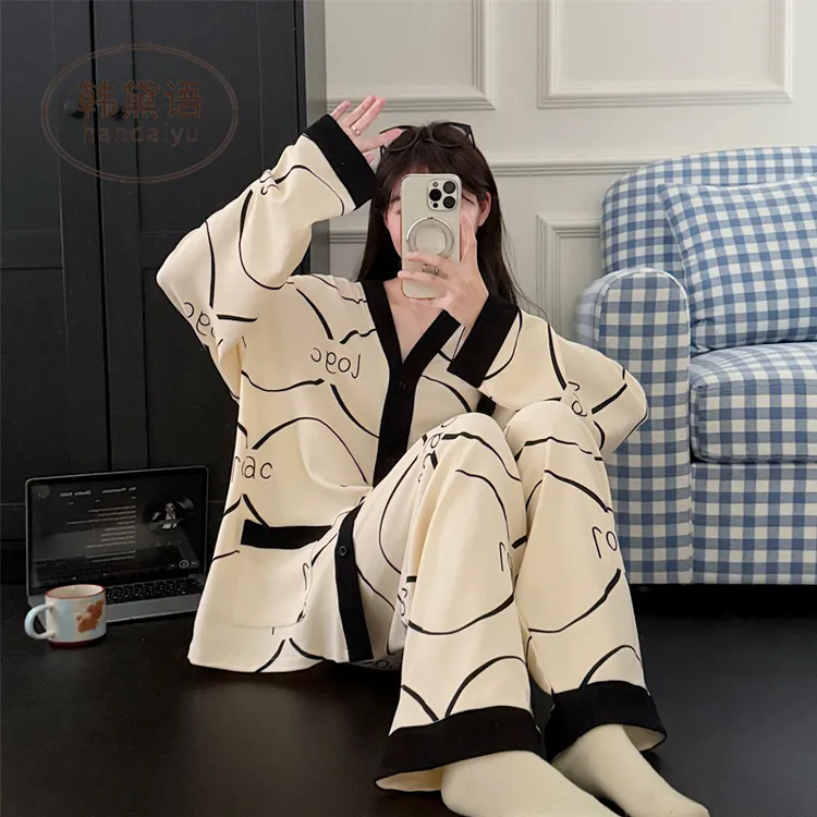 100%棉大码睡衣女春秋季纯棉休闲时尚胖mm200斤宽松家居服套装23