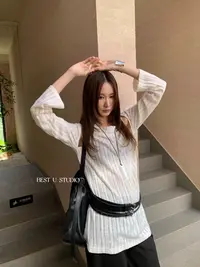 米古古BU # 53020#福 复古套头镂空针织上衣（衣长80）
