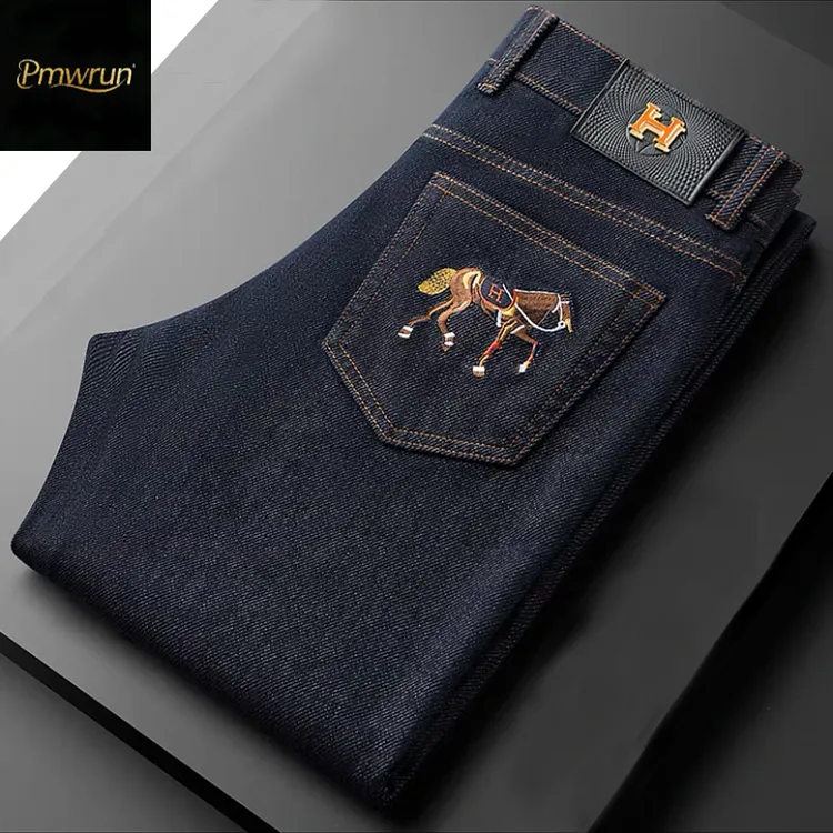 秋季新款高端轻奢时尚潮流弹力直筒百搭修身战马小直筒男士牛仔裤