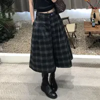 北岛^英伦文艺慵懒毛呢格子复古a字半身裙裤女士秋冬中长款显瘦