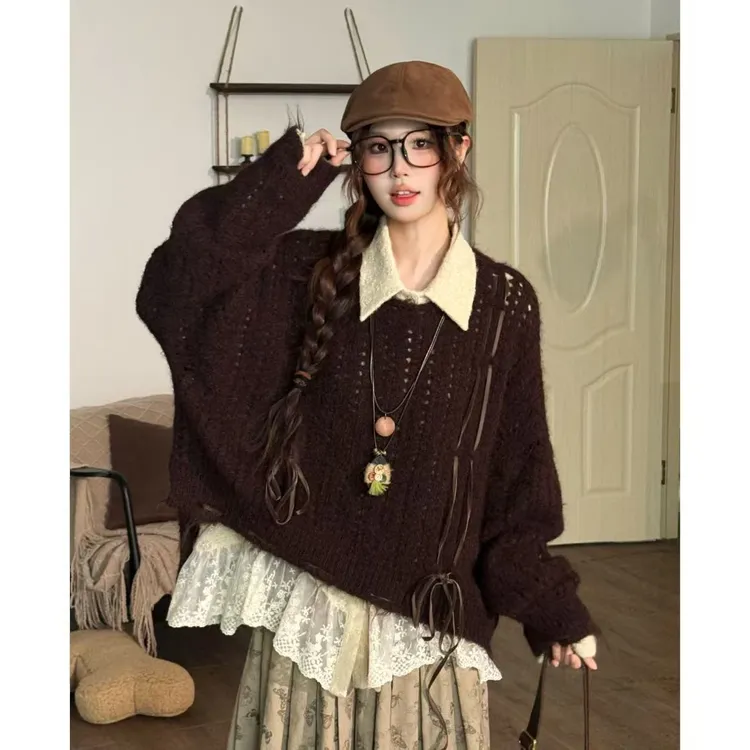 小卓的毛衣【VGVL】宽松日系套头长袖针织衫慵懒风秋冬外穿50180