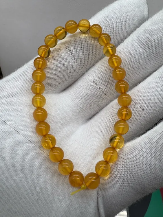 天然琥珀圆珠手串6.1mm女款时尚百搭女士精美单圈天然琥珀蜜蜡