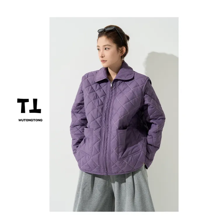 现货【蘑菇小屋】冬季翻领菱格棉服女韩版休闲保暖棉袄上衣62830