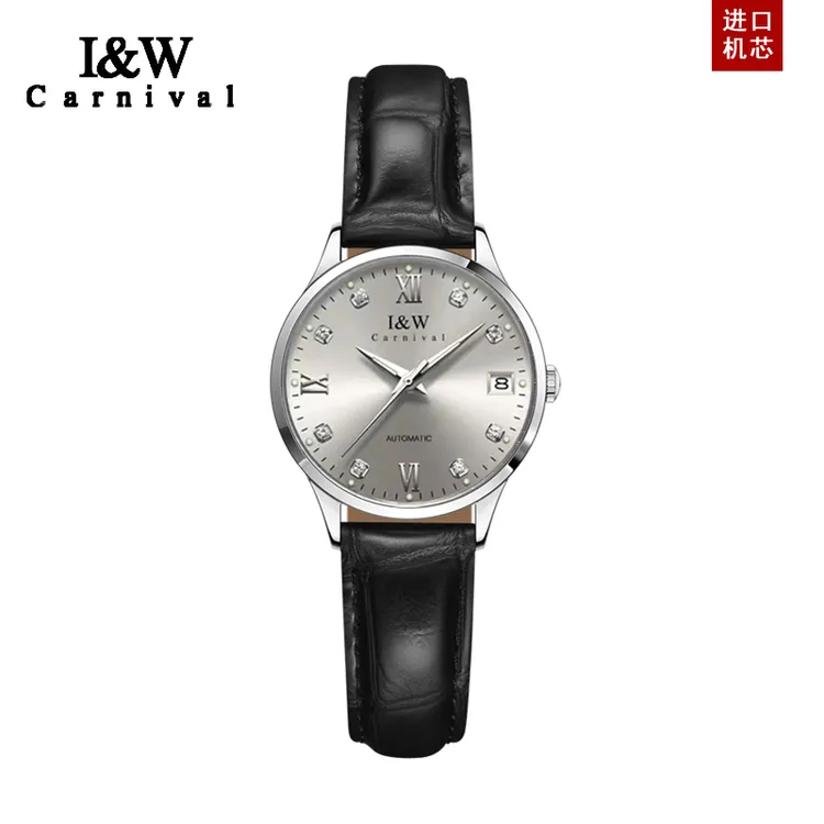 正品爱沃驰女士防水高档机械表全自动日历夜光手表简约休闲名牌表
