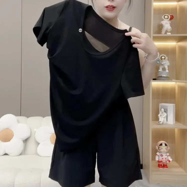 U型领简约常规款短袖不对称百搭T恤常规显瘦圆领纯色