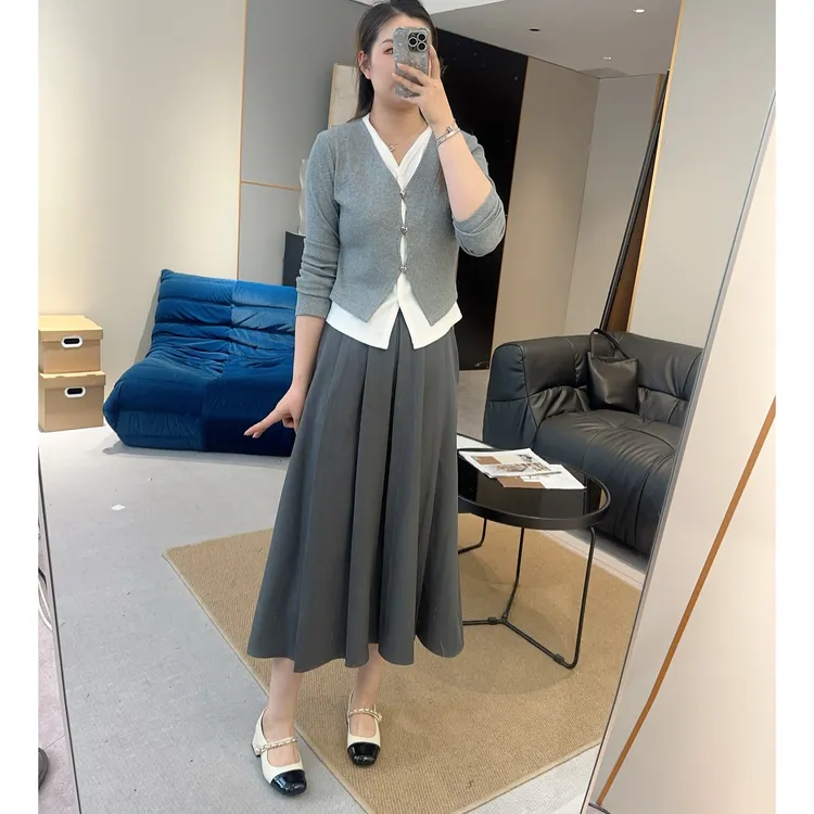 【欧加恋恋】春小个子定制显瘦设计感假两件T恤半裙套装 CQ25021952