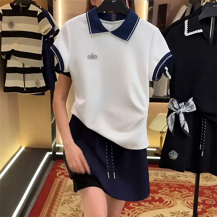 POLO领时尚套装女夏季2025年新款时尚减龄宽松拼色短袖短裤两件套