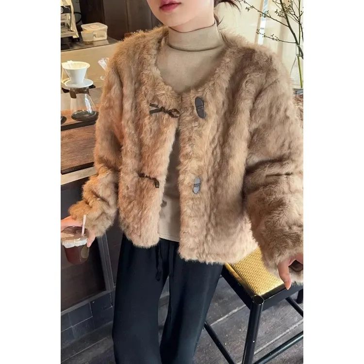 2025新款千金风小湖羊皮毛一体女冬季小个子高级环保皮草毛毛外套