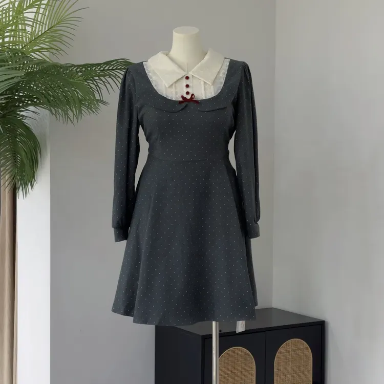 公主舞会｜大码假两件波点印花绑带连衣裙女微胖大码收腰千金风裙