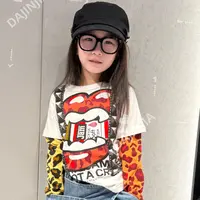 大金定制潮牌JAM自制棉感豹纹拼接假两件圆领潮酷长袖童装T恤上衣