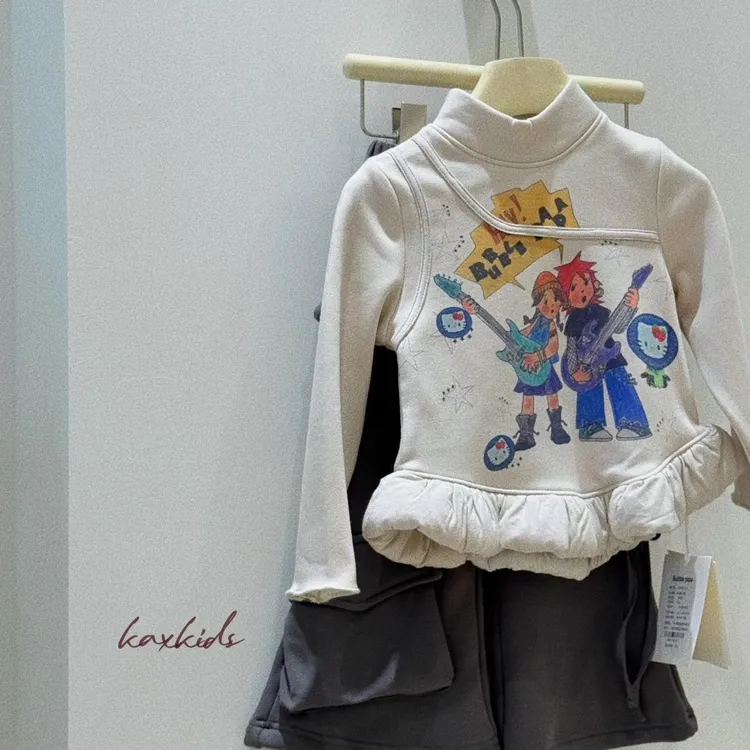 韩国女童卫衣25冬季新款加绒加厚保暖T恤女宝宝一体绒半高领上衣