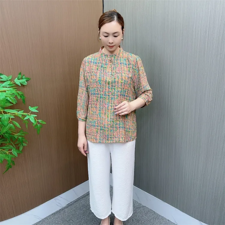 妈妈夏装七分短袖洋气小衫2025新款时尚减龄中老年女装夏季上衣