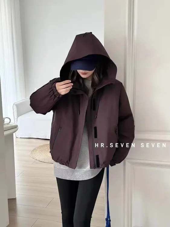 1985#爆款小个子连帽加厚冲锋衣外套女2024秋冬季宽松休闲户外