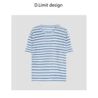【D.Limit design】亚麻再生纤维素简约条纹撞色针织短袖DLCQ7788