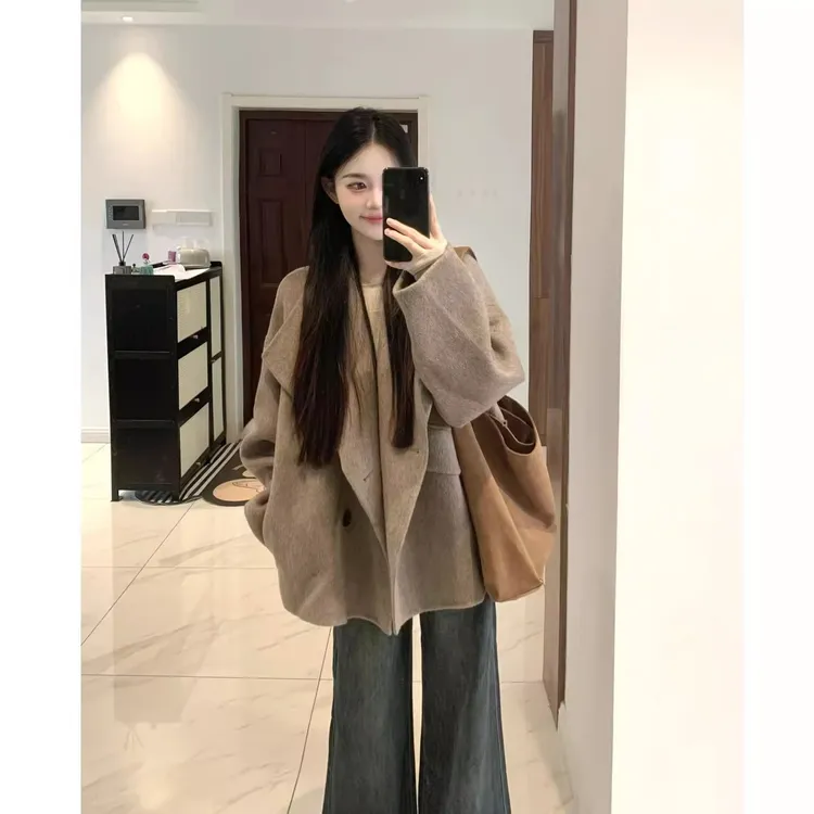 韩系深冬独特超好看呢子大衣女入冬季2025新款毛呢外套加厚上衣潮